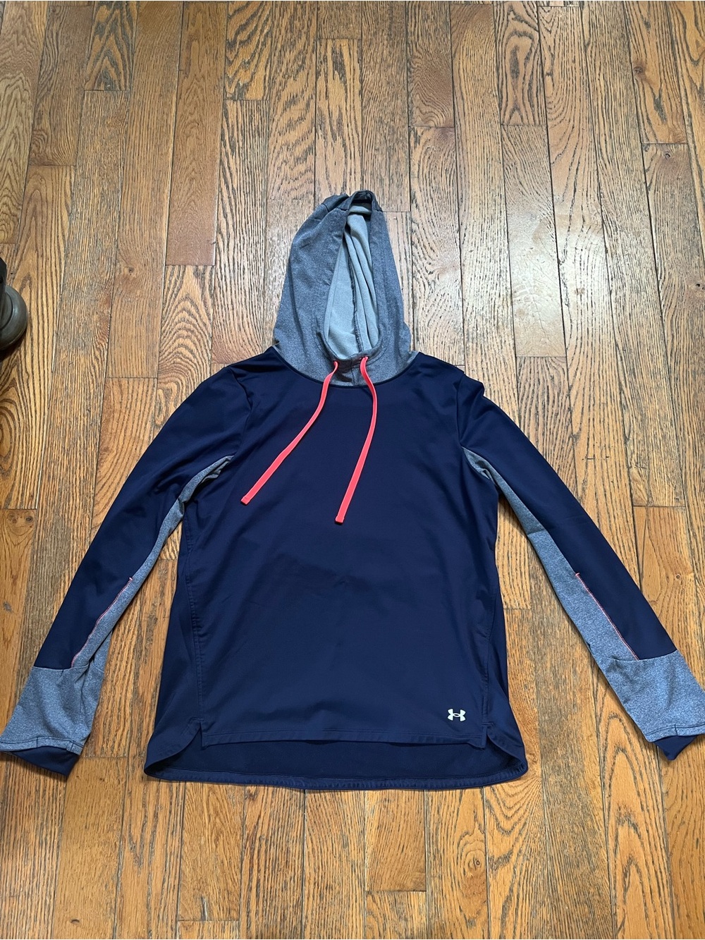 Under Armour Navy Pullover Hoodie with Gray Hood and Coral Drawcords